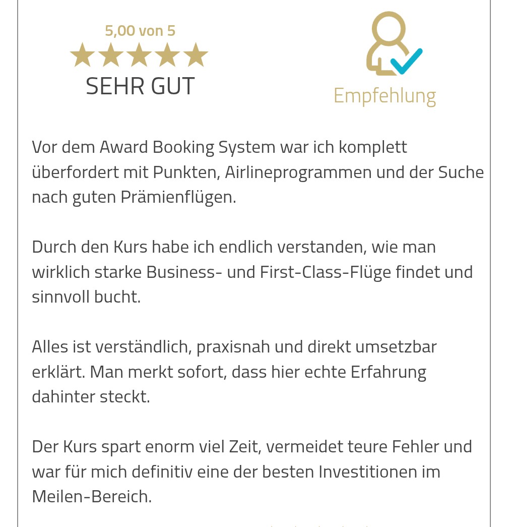 ProvenExpert-Bewertung mit 5,00 von 5 zum Award Booking System