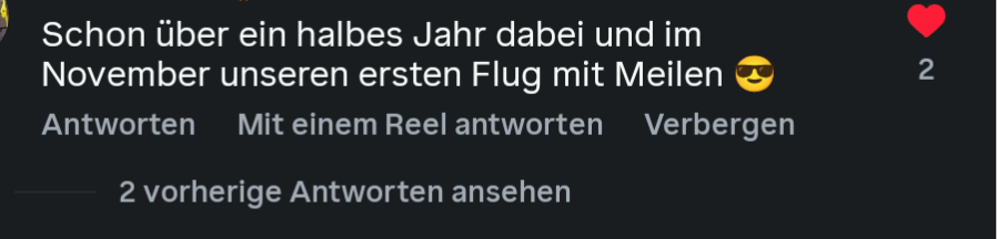 Nachricht eines Teilnehmers: Schon über ein halbes Jahr dabei und im November unseren ersten Flug mit Meilen